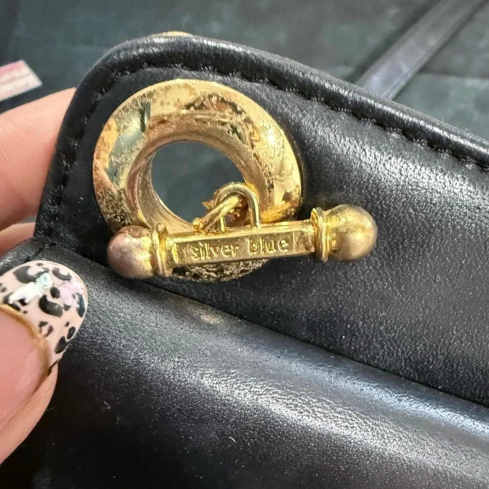 🔥Silver Blue Black Leather Crossbody Bag with Gold Hardware EUC🔥